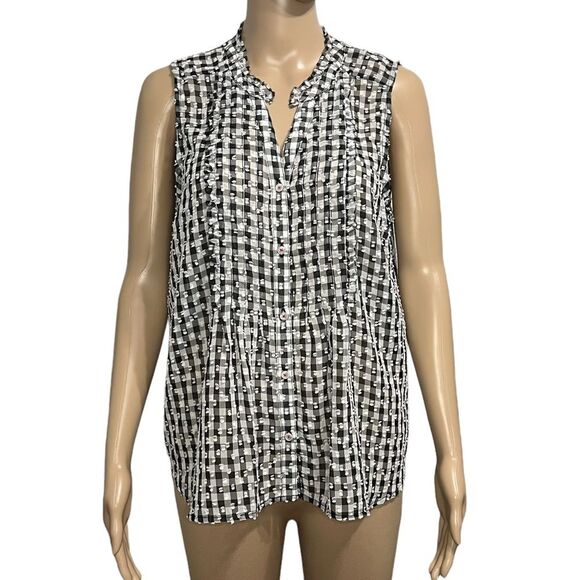 Anthropologie Maeve Gingham Sheer Sleeveless Button Down Top Size M Twee - Picture 1 of 6